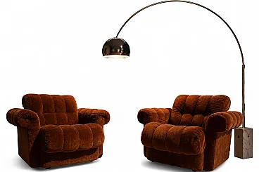 Pair of Space Age armchairs in brown velvet, 1970s