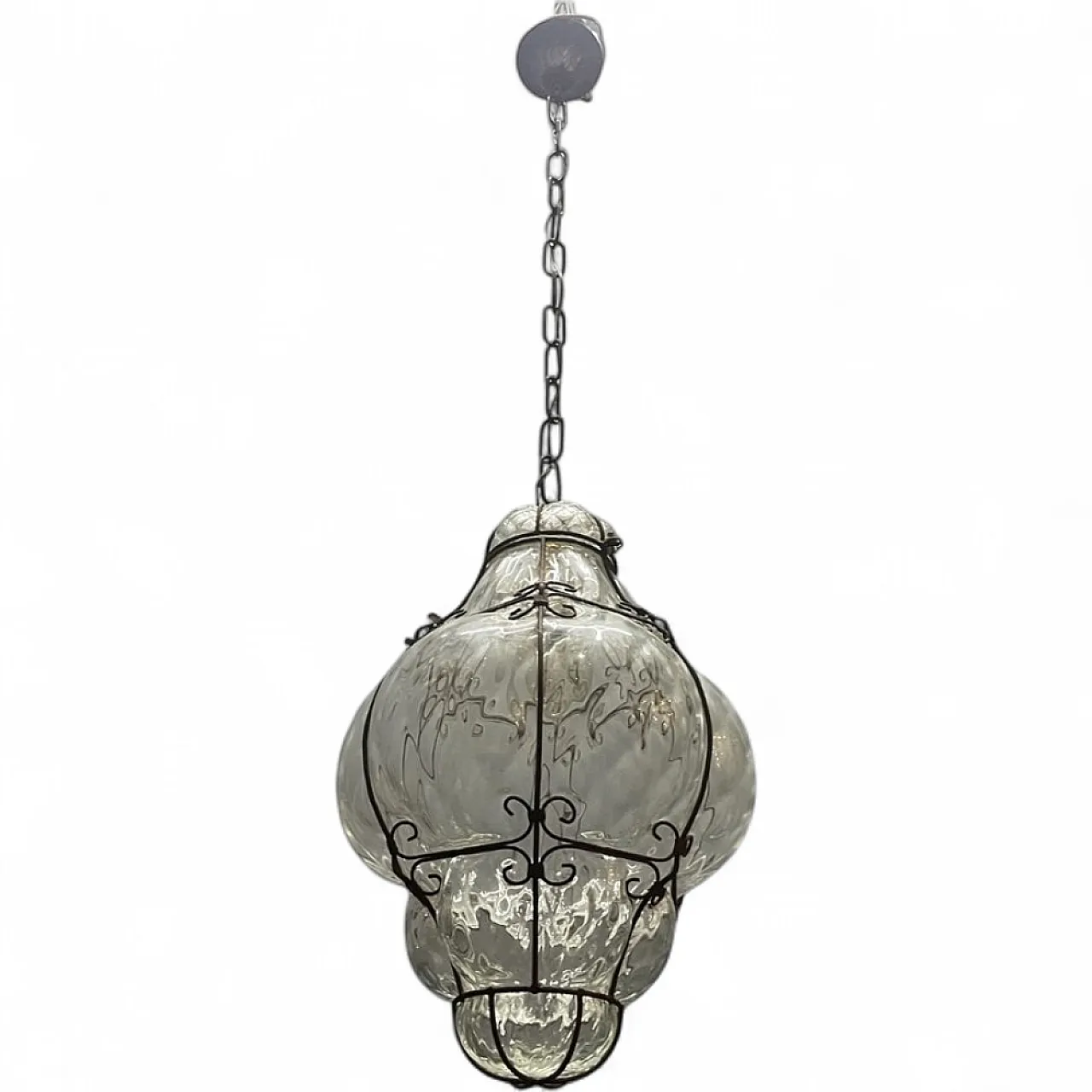 Lampadario in ferro battuto e vetro di Murano, anni '60 9