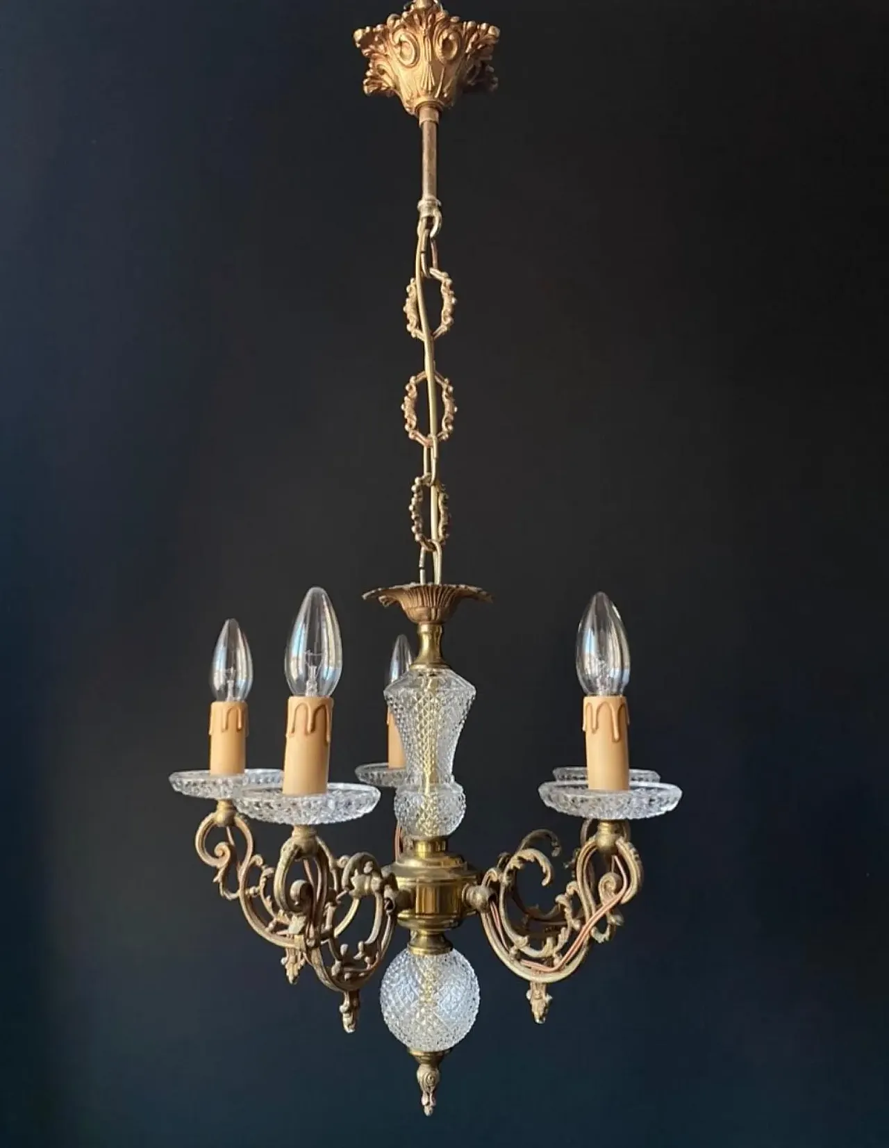 Chandelier in brass and glass, 1960s 2