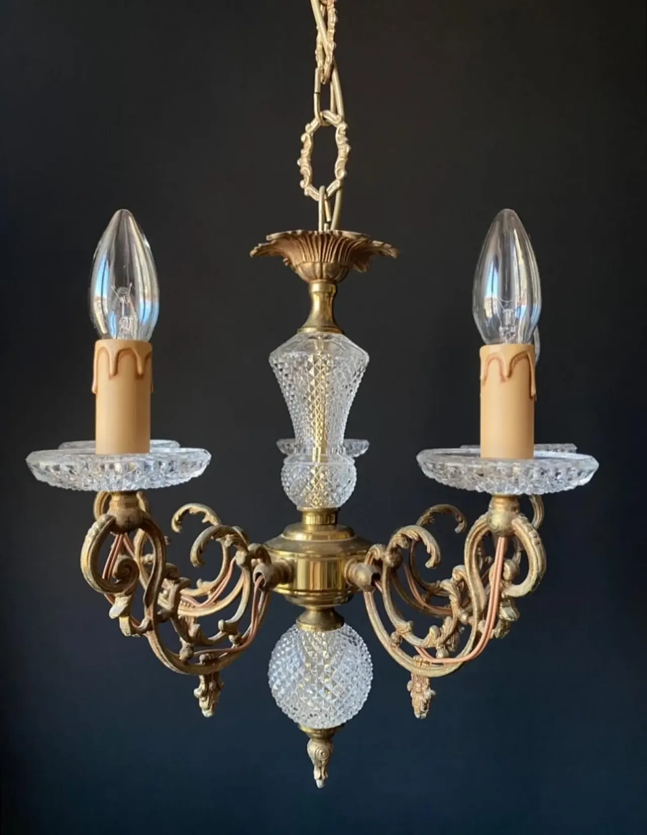 Chandelier in brass and glass, 1960s 3