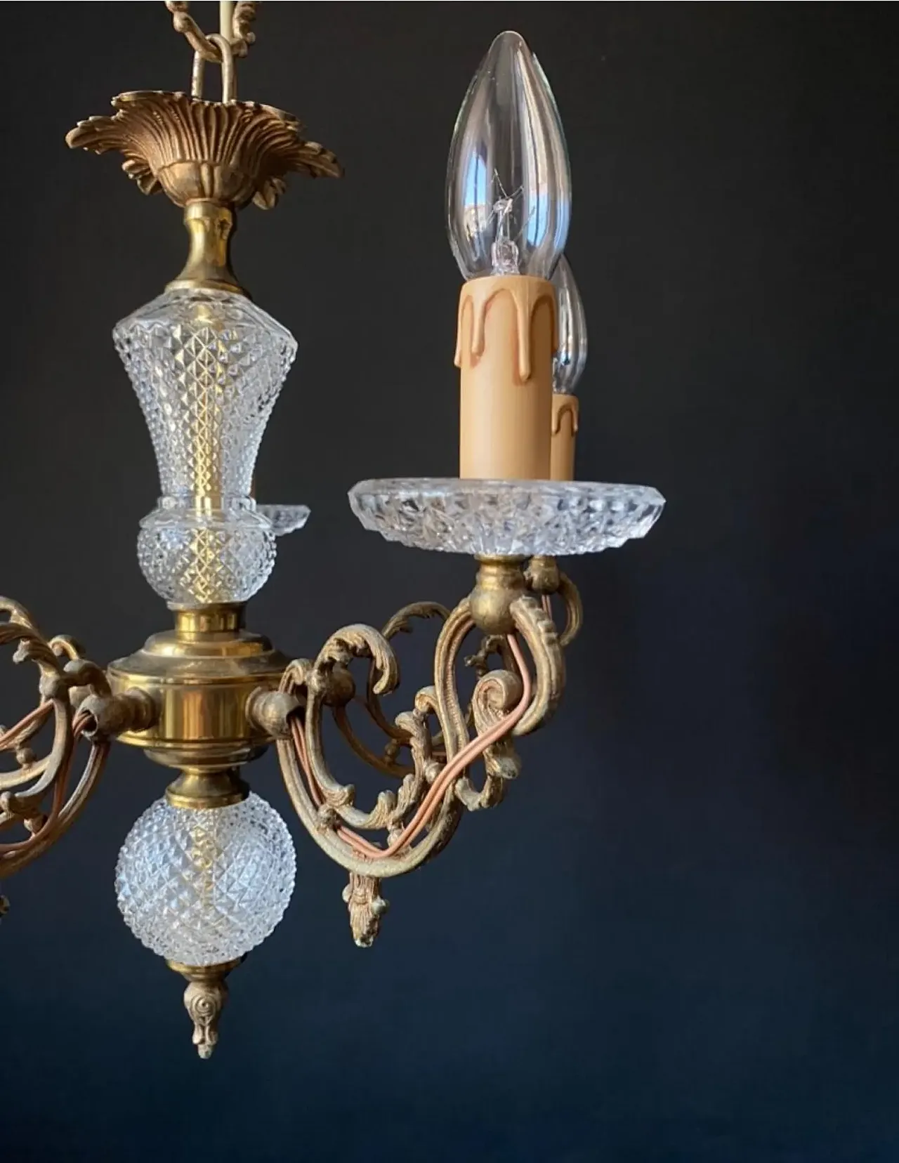 Chandelier in brass and glass, 1960s 4