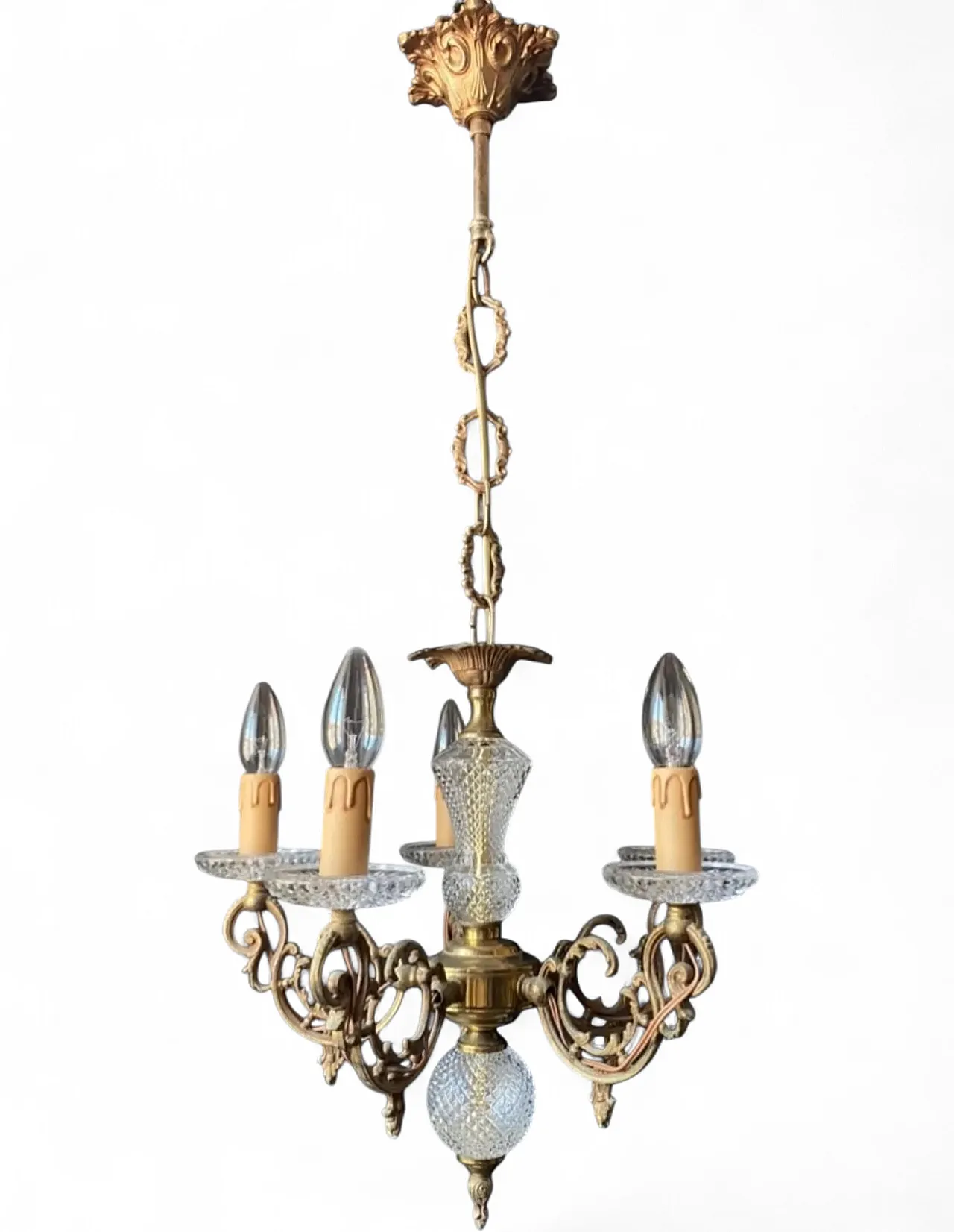 Chandelier in brass and glass, 1960s 8
