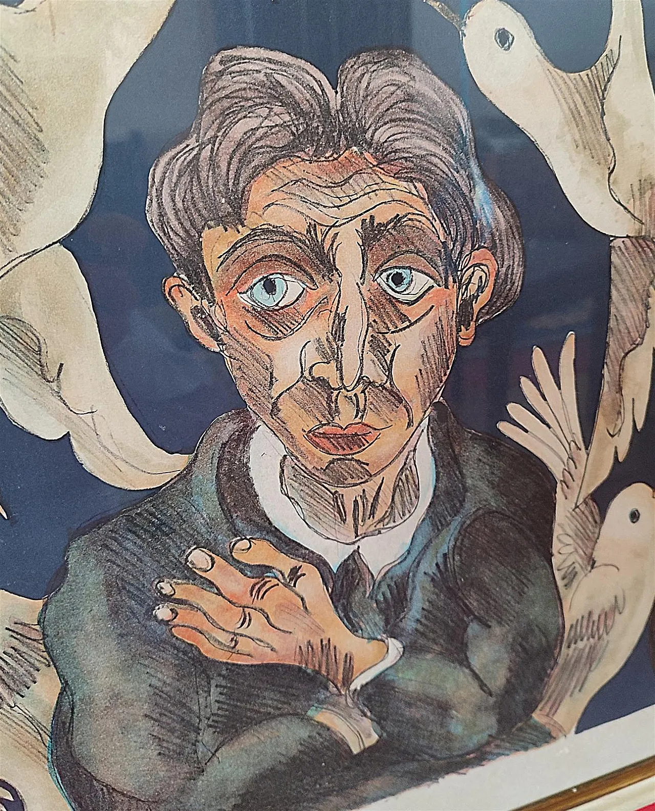 Faces and Doves by Giuseppe Serafini, oil on cardboard, 20th century 4