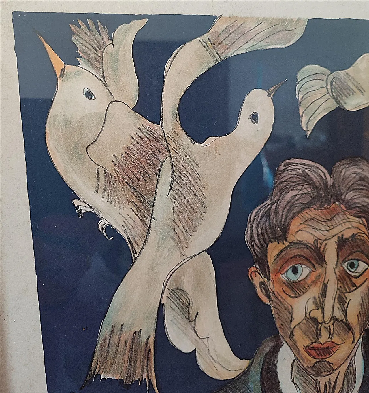Faces and Doves by Giuseppe Serafini, oil on cardboard, 20th century 7