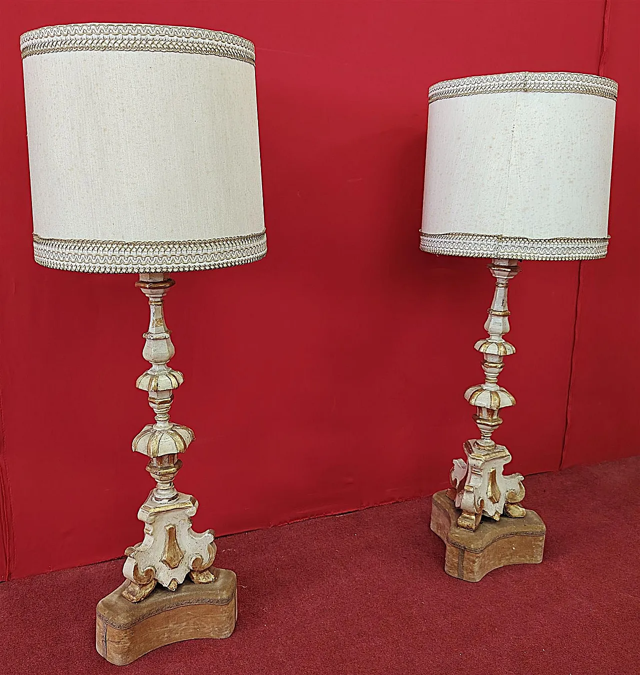 Pair of lacquered wooden candelabra, 18th century 1