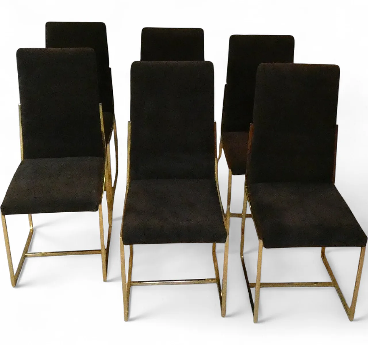 6 suede and golden steel chairs, Italy, 1970s, 26