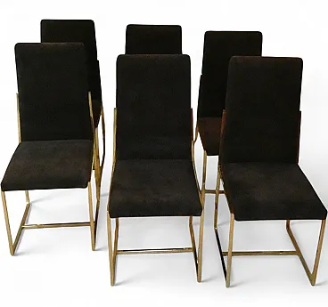 6 suede and golden steel chairs, Italy, 1970s,