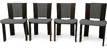 4 Italian wood and tweed chairs by Acerbis International, 1980s