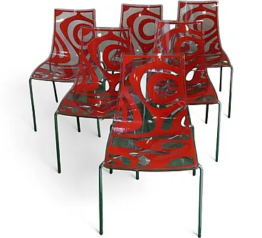 Italian Technopolymer Chairs with Chromed Steel Frame by Luisa Battaglia for Scab Design, early 20th century, Set of 6