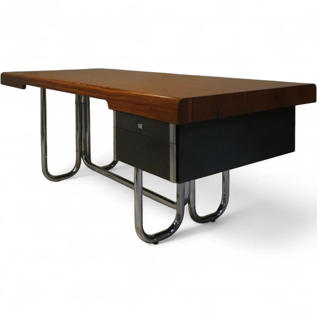 Modernist Bauhaus desk in wood and chromed steel, France, 1950s 22