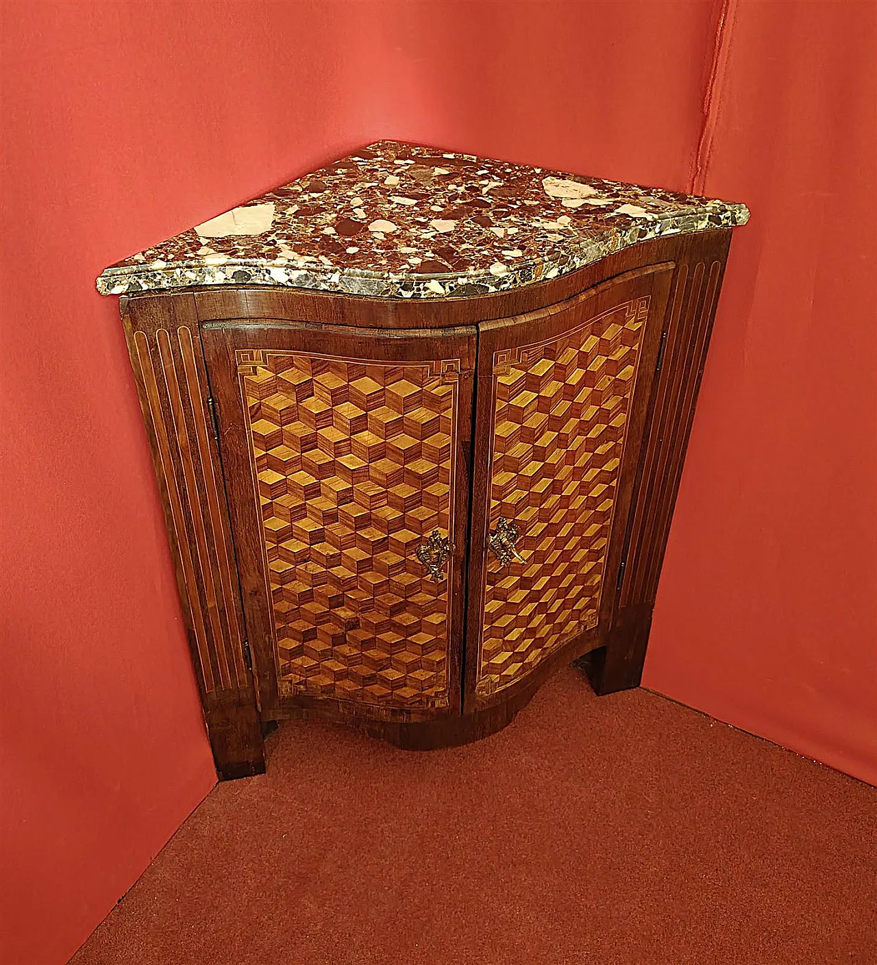 Inlaid corner with marble top, 19th century 1