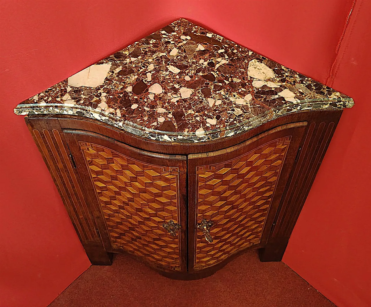 Inlaid corner with marble top, 19th century 2