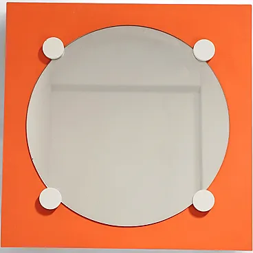 Orange wooden mirror, 1970s