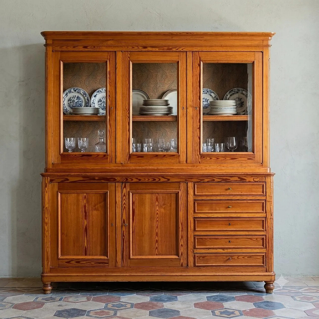 Credenza doppio corpo in larice, fine '800 2