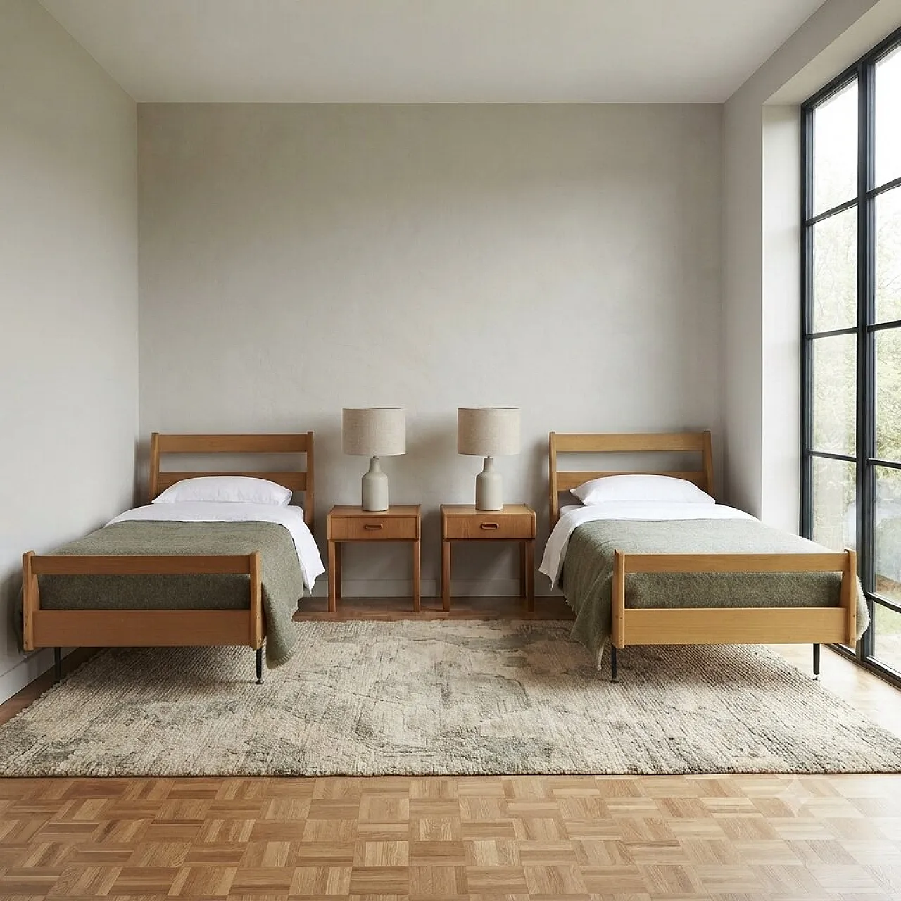 Pair of single beds in teak wood, 1960s 2