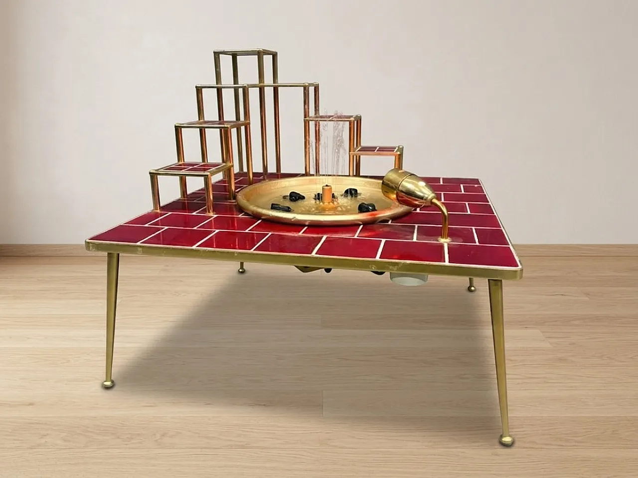 Space Age glazed ceramic and metal water feature, 1970s 2