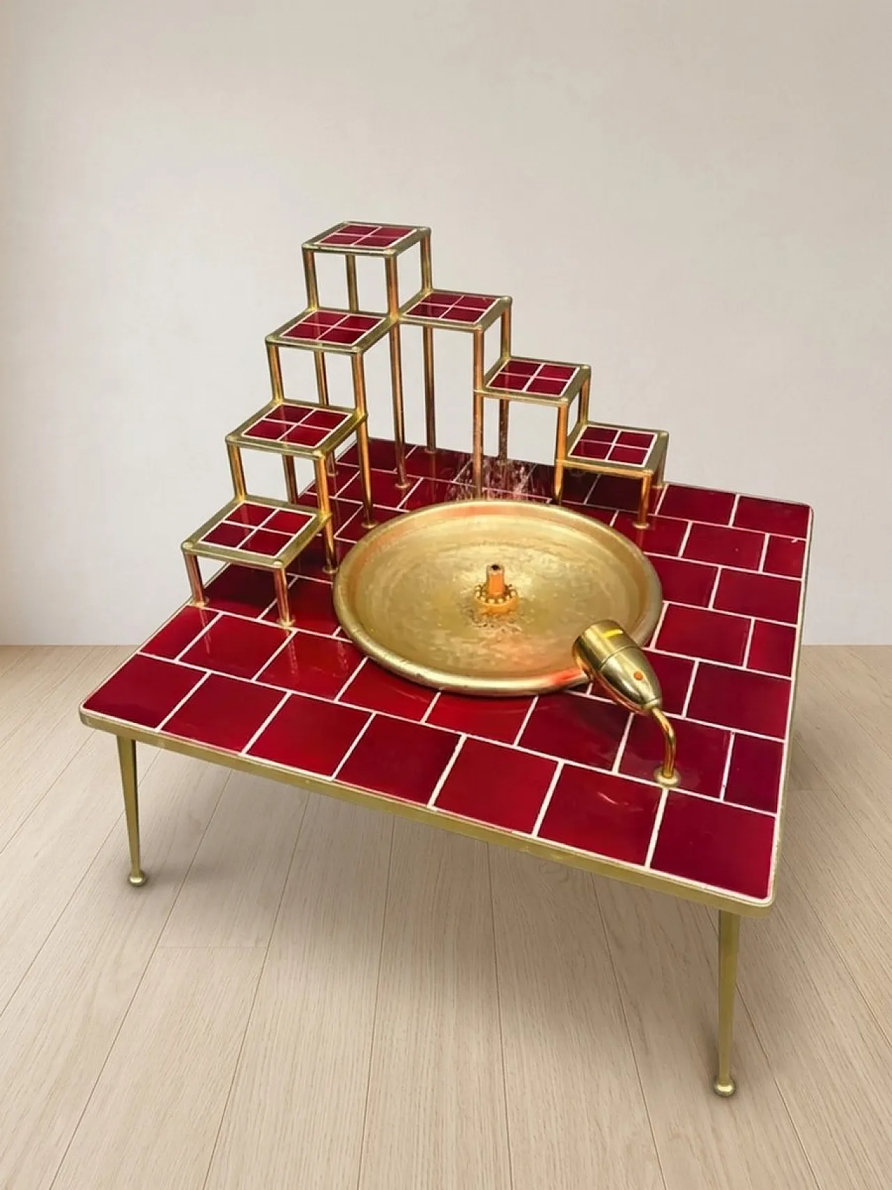 Space Age glazed ceramic and metal water feature, 1970s 4