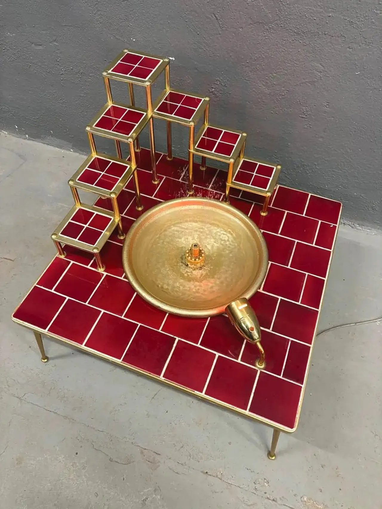 Space Age glazed ceramic and metal water feature, 1970s 5