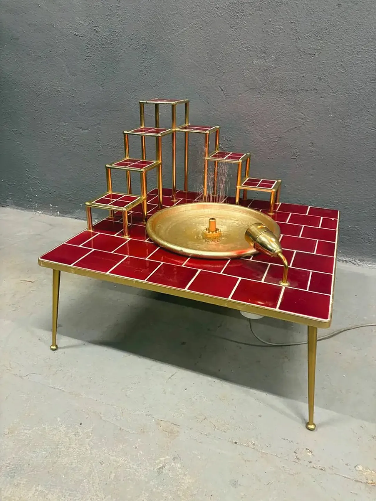 Space Age glazed ceramic and metal water feature, 1970s 8