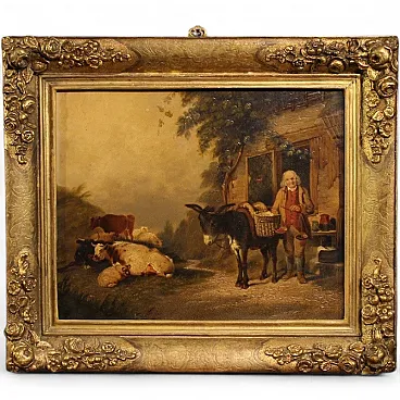 Dipinto inglese scena campestre, 1866