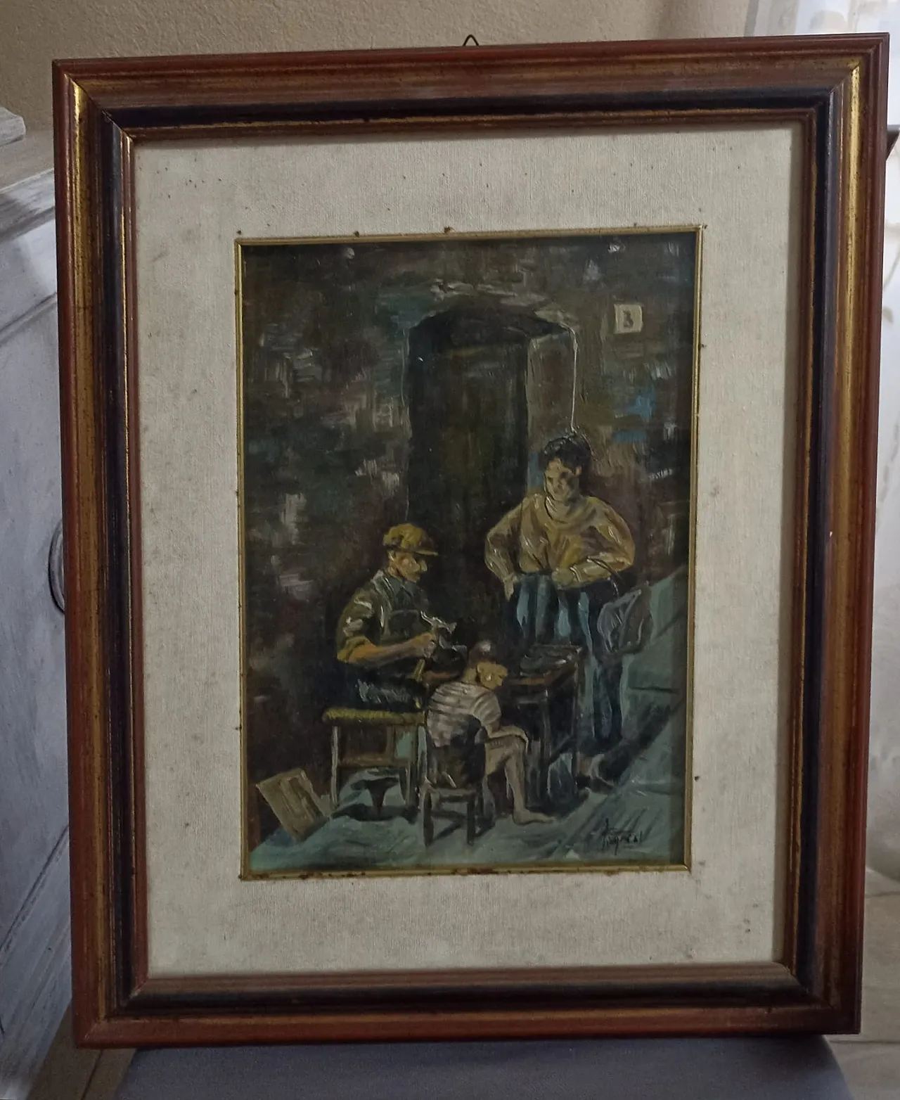 Dipinto ad olio scuola italiana scena popolare, anni '60 2