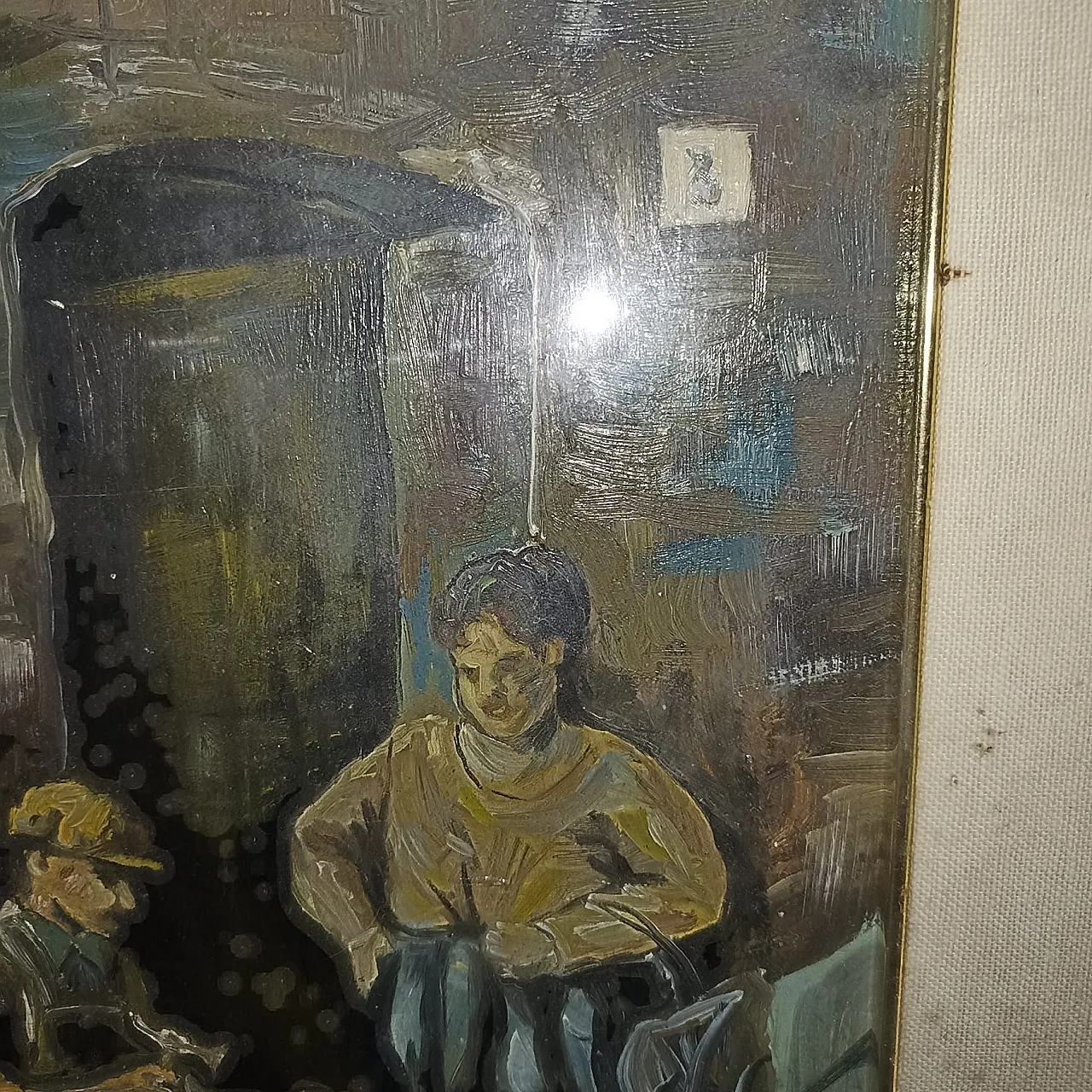 Dipinto ad olio scuola italiana scena popolare, anni '60 6