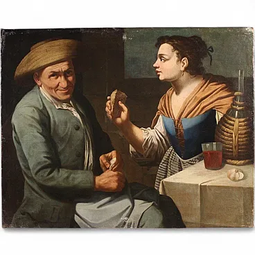 Quadro lombardo scena d’interno, '600