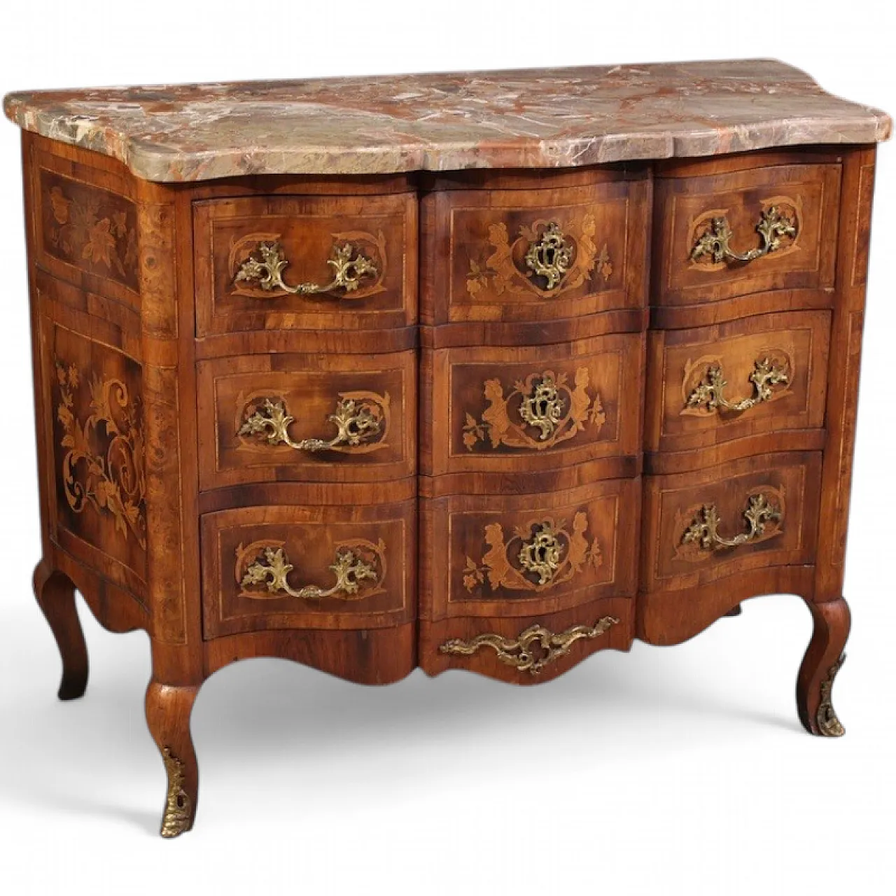 French Louis XV style marquetry chest of drawers from the 20th century 13