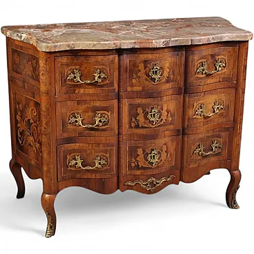 French Louis XV style marquetry chest of drawers from the 20th century