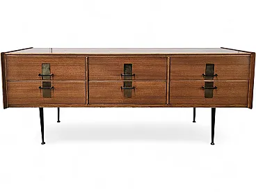 Chest of drawers in walnut with iron and brass details, 1960s