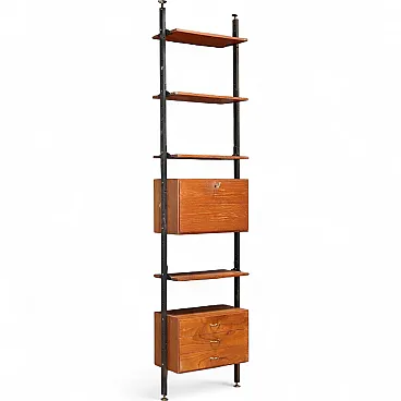 Bookcase in teak with metal uprights, 1960s