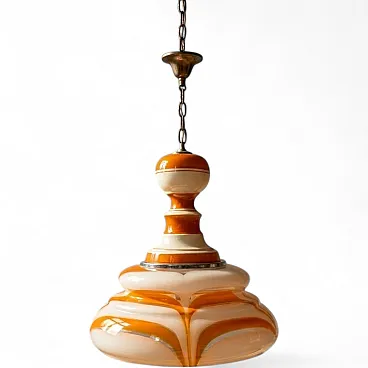 Art glass pendant lamp in orange and white, 1970s