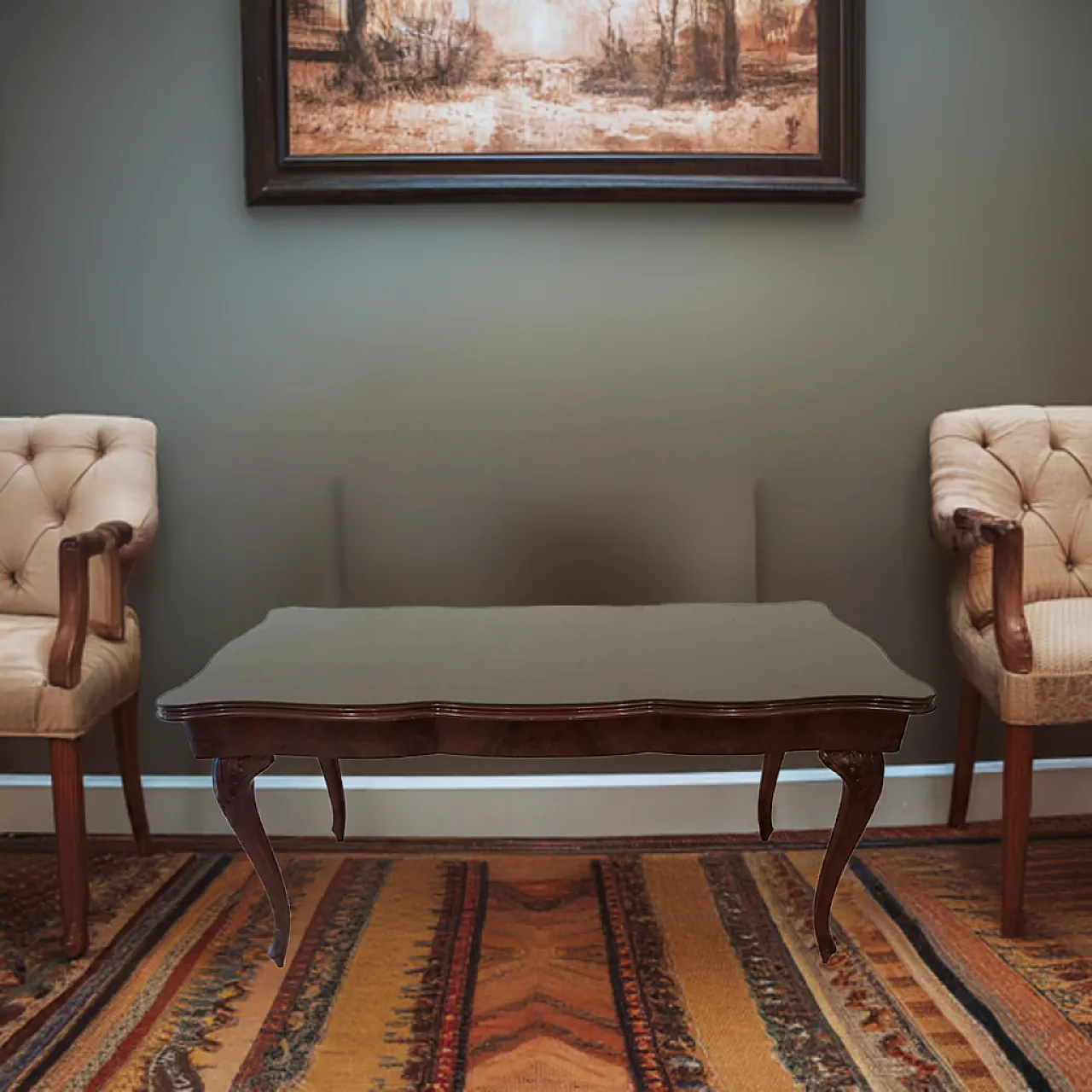 Coffee table in smoked glass and rosewood, 1920s 1
