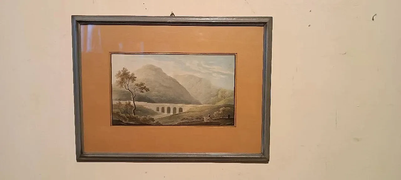 Paesaggio con acquedotto e ponte, acquerello su carta, '800 2
