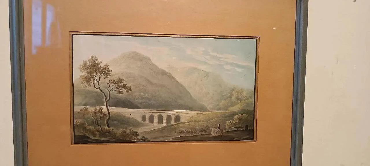 Paesaggio con acquedotto e ponte, acquerello su carta, '800 4