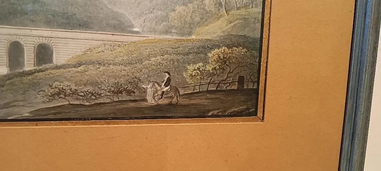 Paesaggio con acquedotto e ponte, acquerello su carta, '800 6