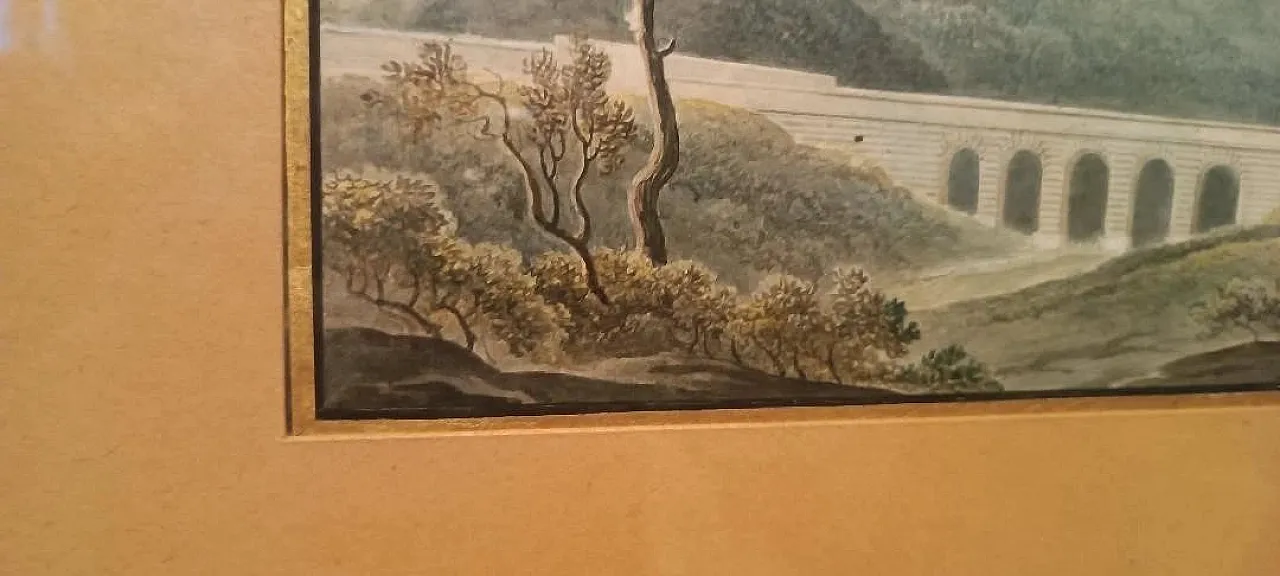 Paesaggio con acquedotto e ponte, acquerello su carta, '800 8
