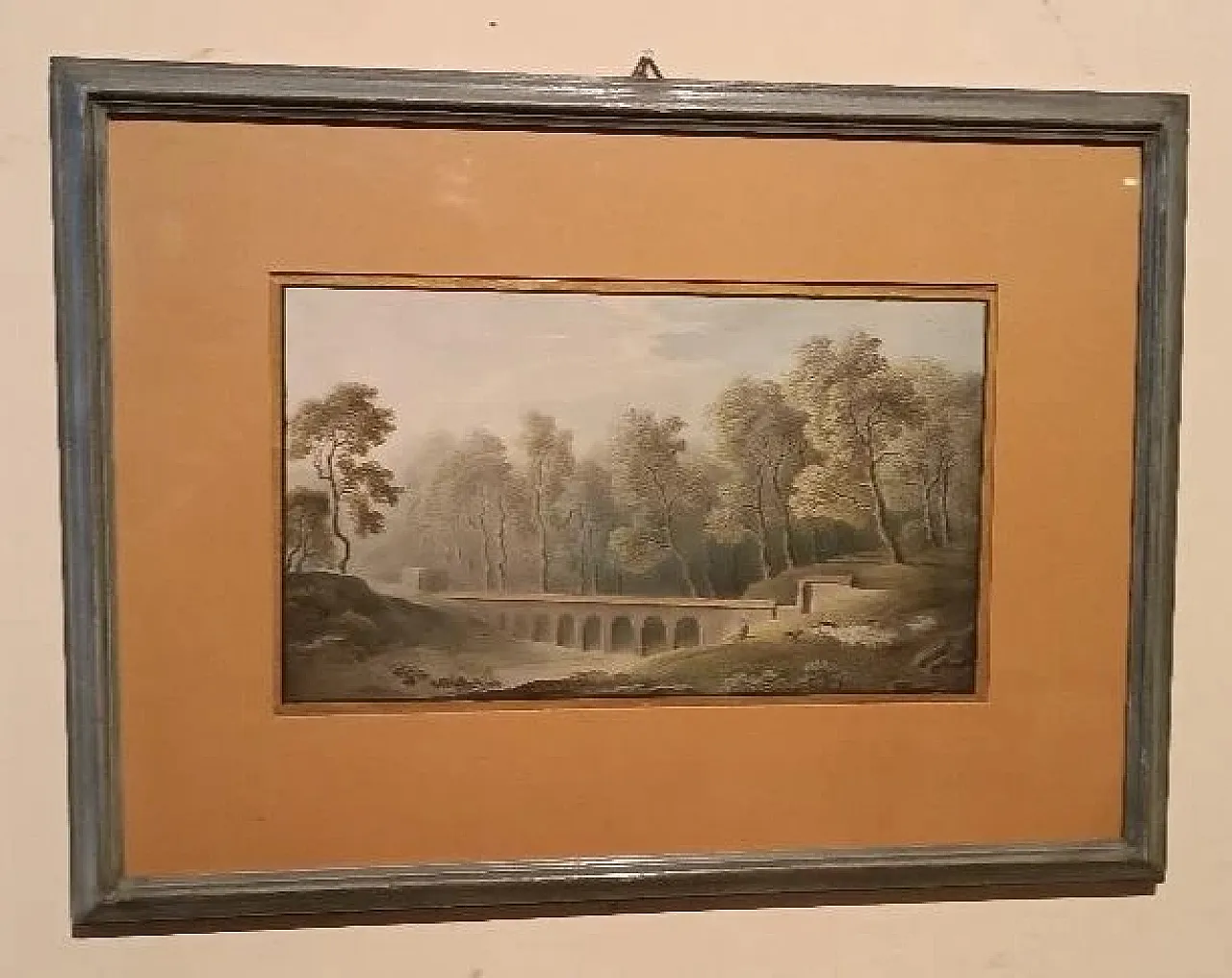 Paesaggio con acquedotto e ponte, acquerello su carta, '800 1