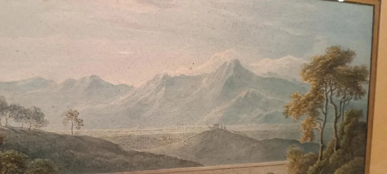 Paesaggio con acquedotto e ponte, acquerello su carta, '800 3