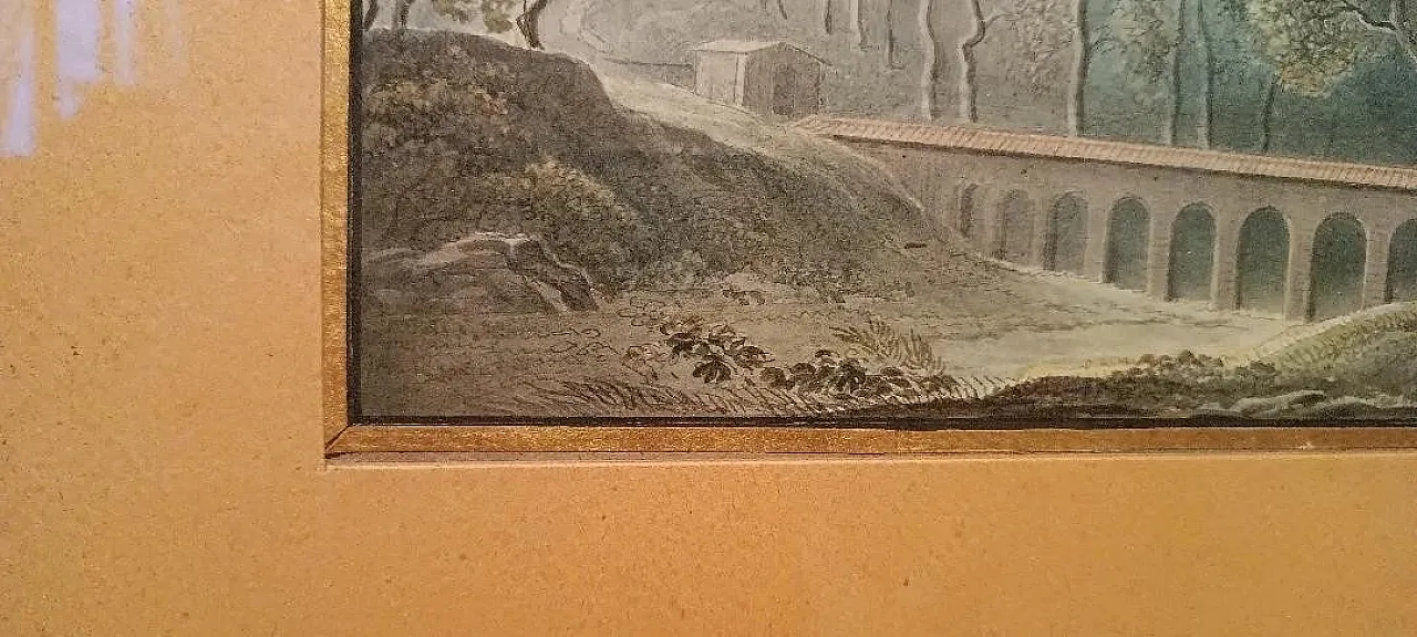 Paesaggio con acquedotto e ponte, acquerello su carta, '800 5