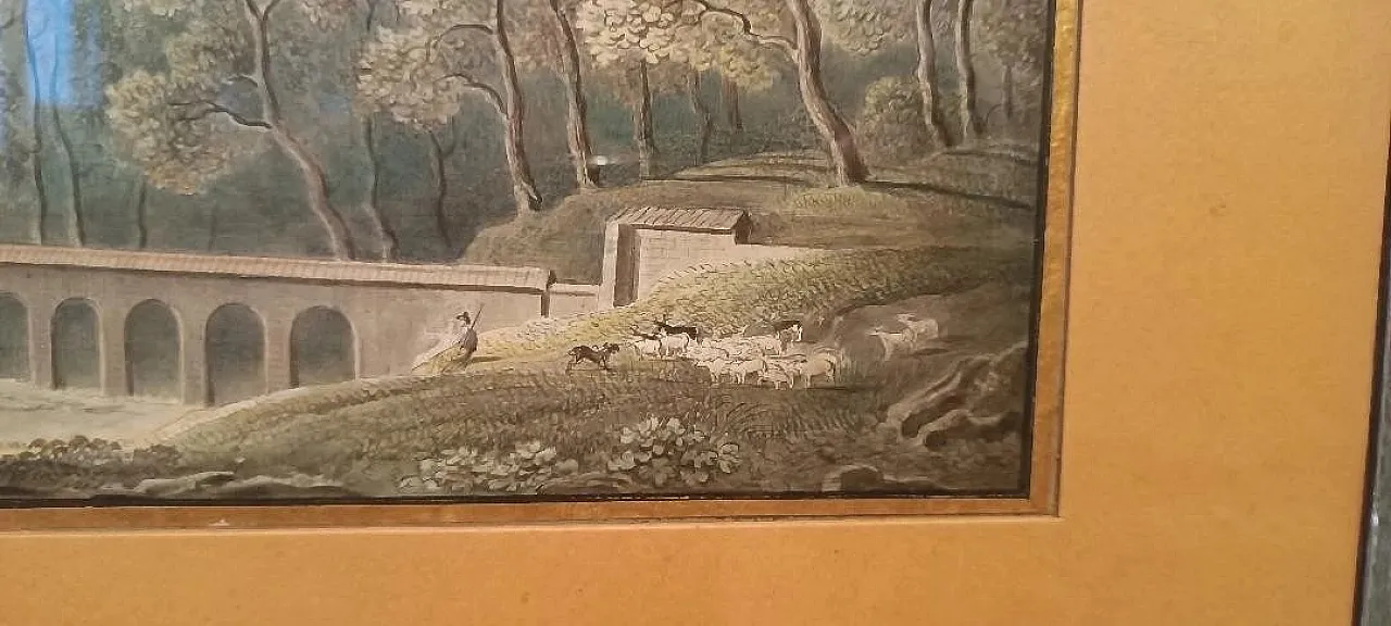Paesaggio con acquedotto e ponte, acquerello su carta, '800 6