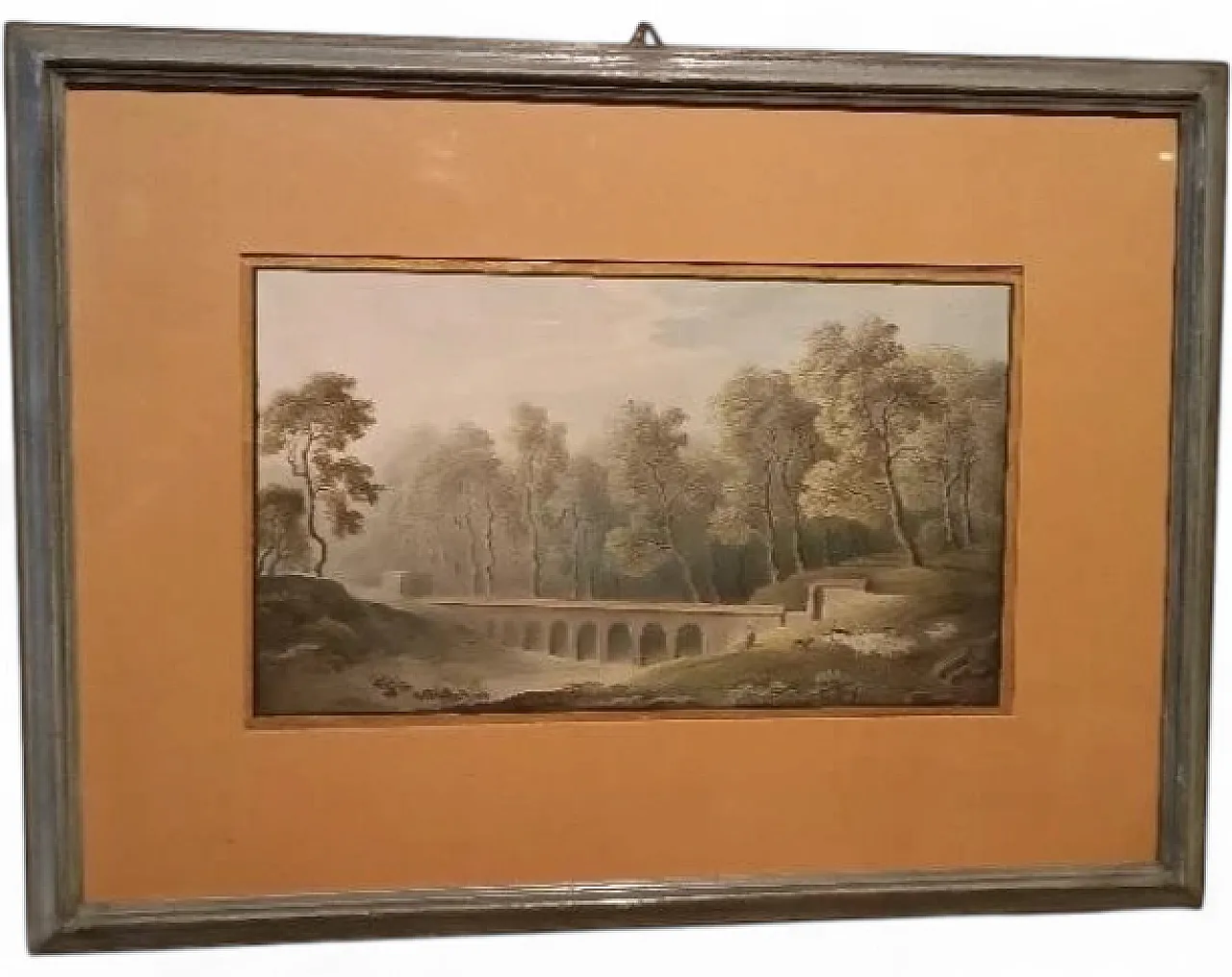 Paesaggio con acquedotto e ponte, acquerello su carta, '800 7