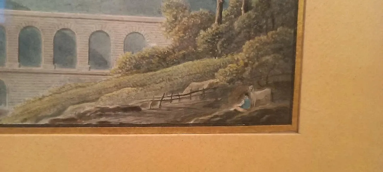 Paesaggio con acquedotto e ponte, acquerello su carta, '800 5