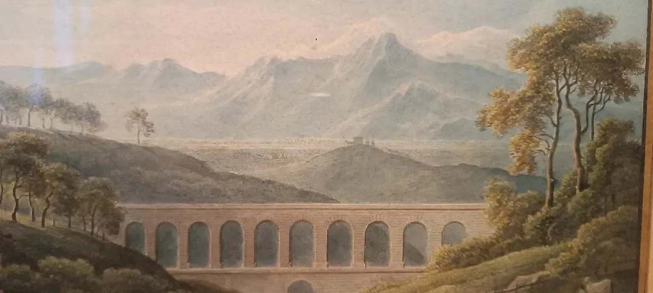 Paesaggio con acquedotto e ponte, acquerello su carta, '800 6