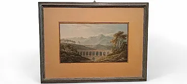 Landscape with aqueduct and bridge, watercolor on paper, 19th century