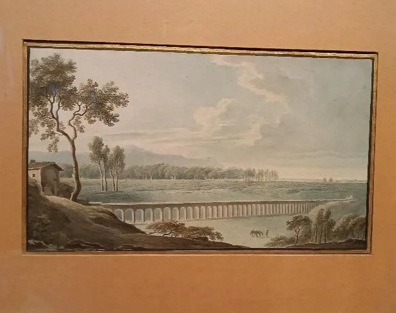 Paesaggio con acquedotto e ponte, acquerello su carta, '800 4
