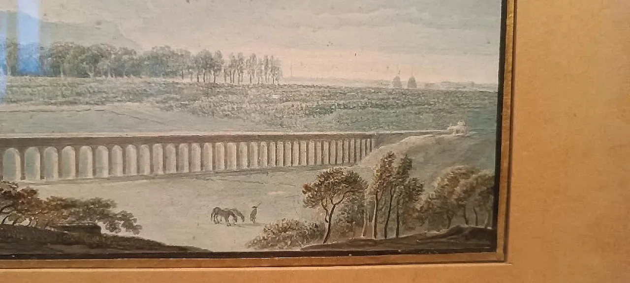 Paesaggio con acquedotto e ponte, acquerello su carta, '800 6