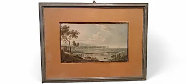 Landscape with aqueduct and bridge, watercolor on paper, 19th century