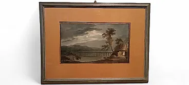 Landscape with aqueduct and bridge, watercolor on paper, 19th century