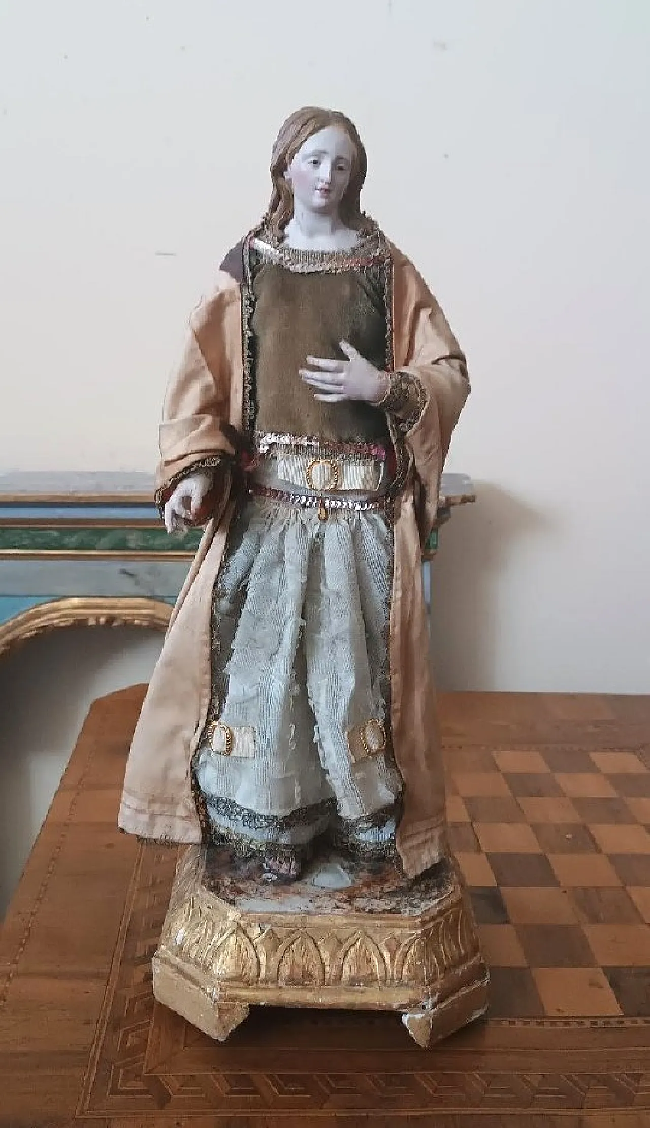 Saint Agatha, terracotta, wood and glass statuette, 19th century 1